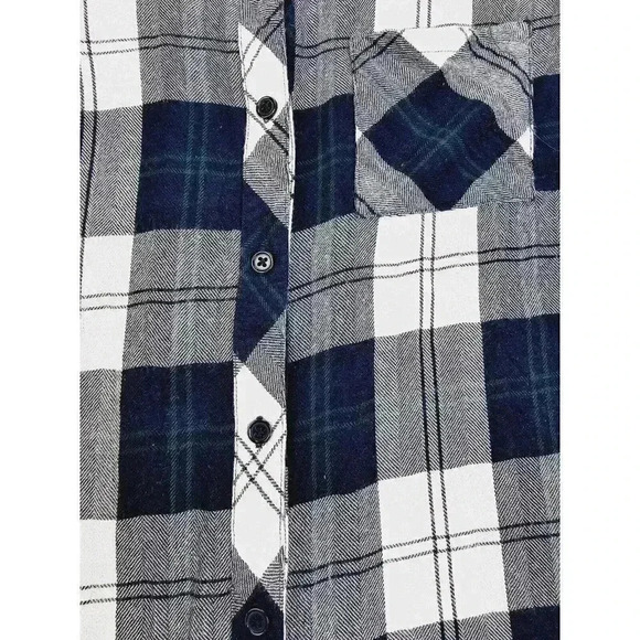 Rails Size XS Women's Black White Gray Check Green Trim Logo Tag Rayon L/S Shirt - Picture 7 of 12